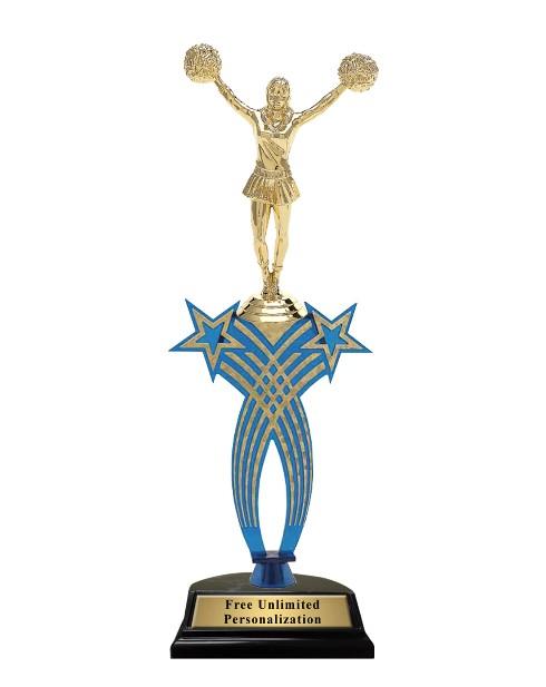 Blue Crossed Star Cheer Trophy