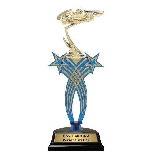 Blue Crossed Star Pinewood Derby Trophy