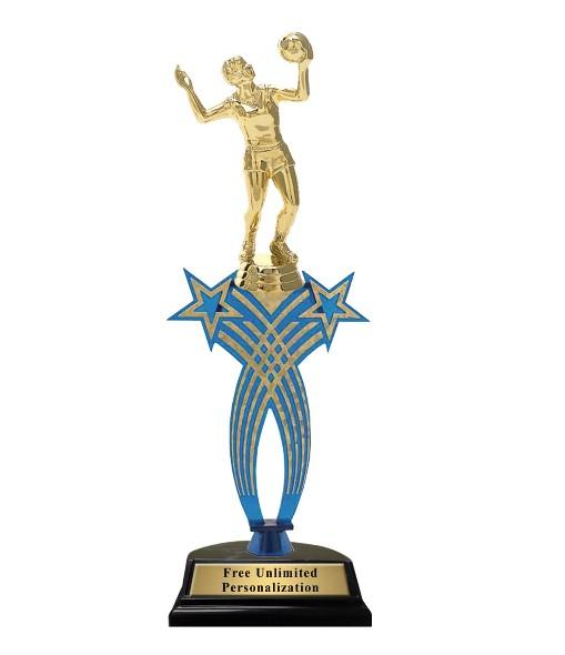 Blue Crossed Star Volleyball Trophy