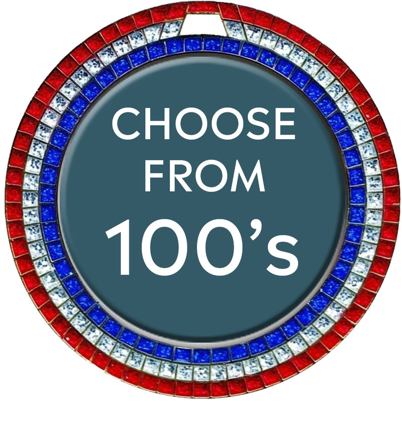 Silver Bright Red White and Blue Gem Insert Medal