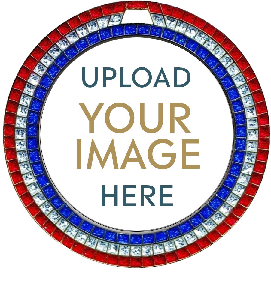 Bright Red White and Blue Gem Custom Insert Medal