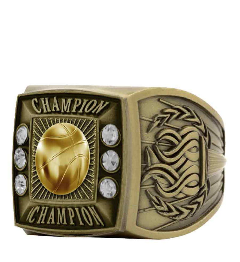 Gold Basketball Championship Ring With Champion Bezel
