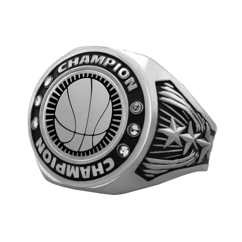 Bright Silver Basketball Championship Ring - Champion