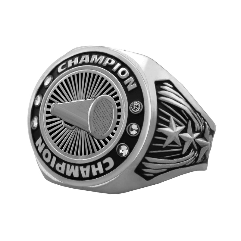 Bright Silver Cheer Championship Ring - Champion