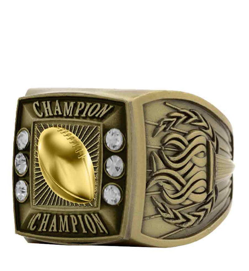 Gold Football Championship Ring With Champion Bezel