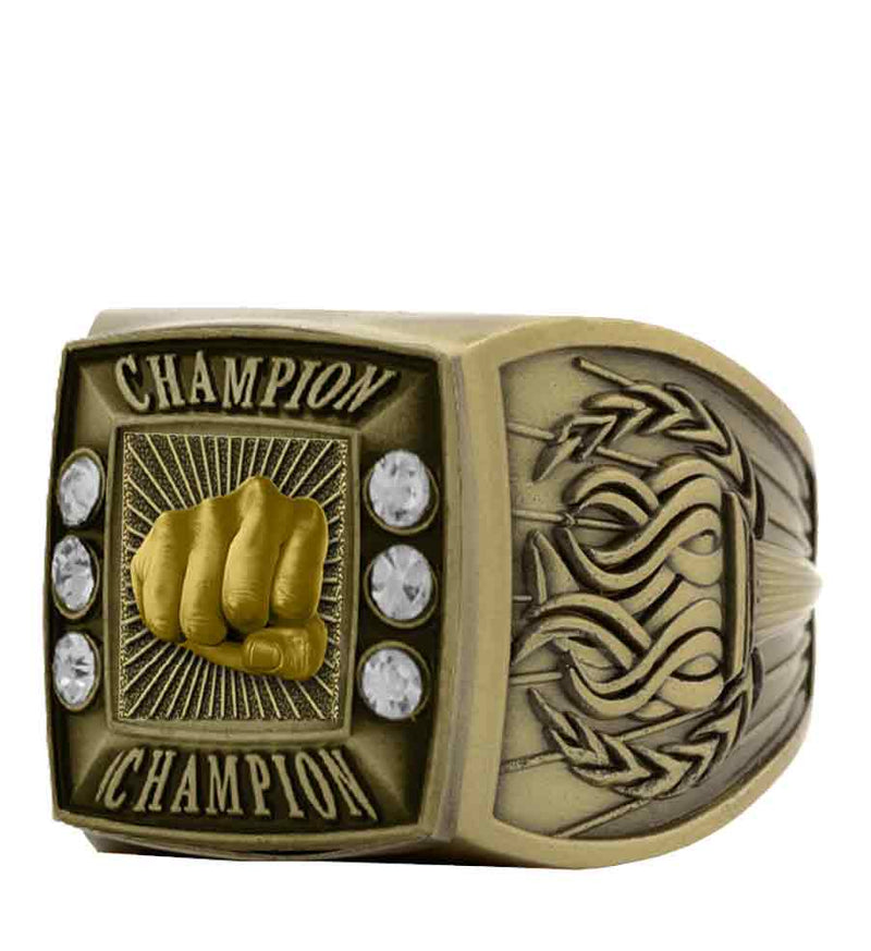 Gold Martial Arts Championship Ring With Champion Bezel