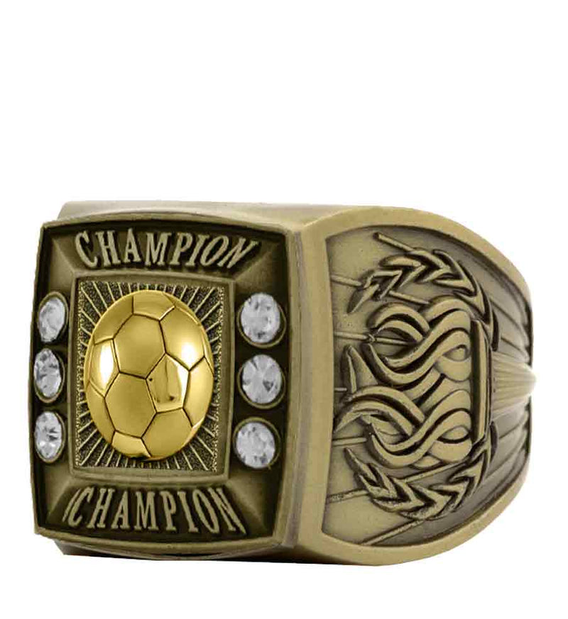 Gold Soccer Championship Ring With Champion Bezel