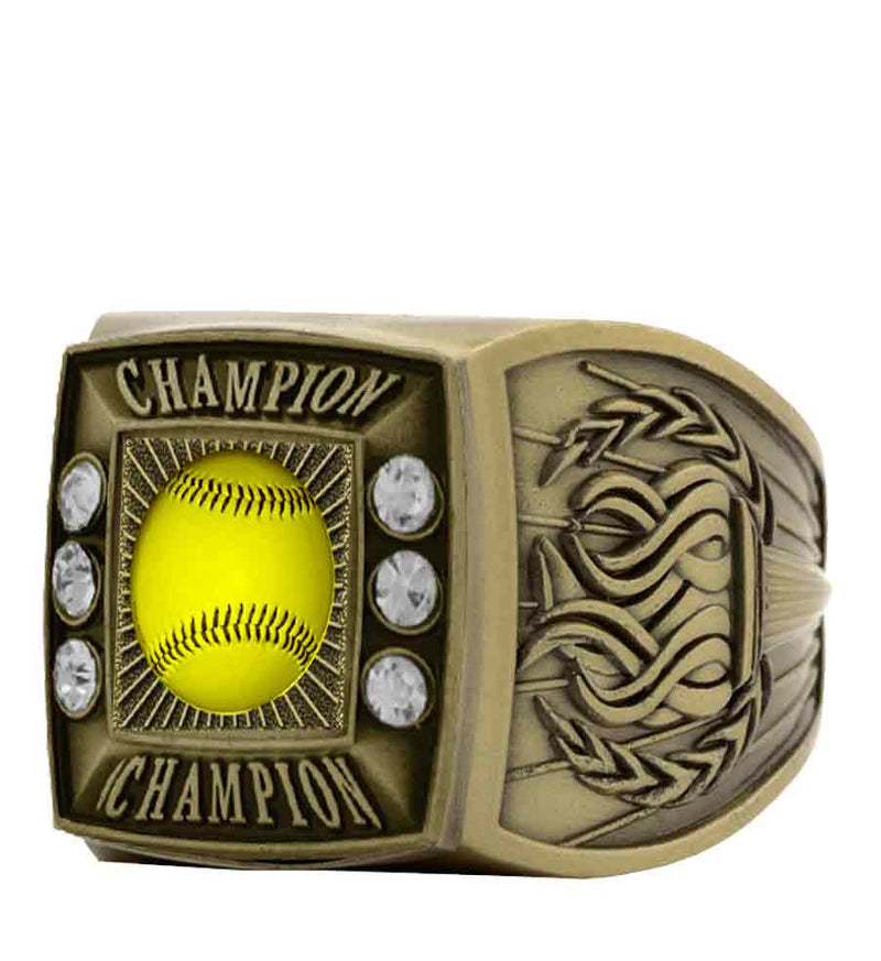 Gold Softball Championship Ring With Champion Bezel