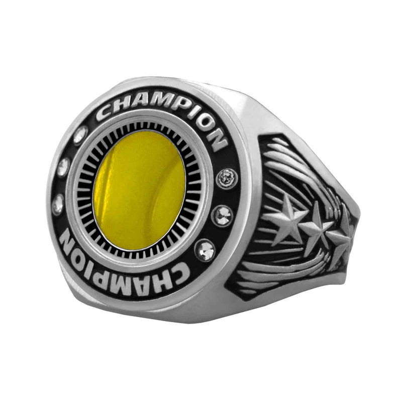 Bright Silver Tennis Championship Ring - Champion