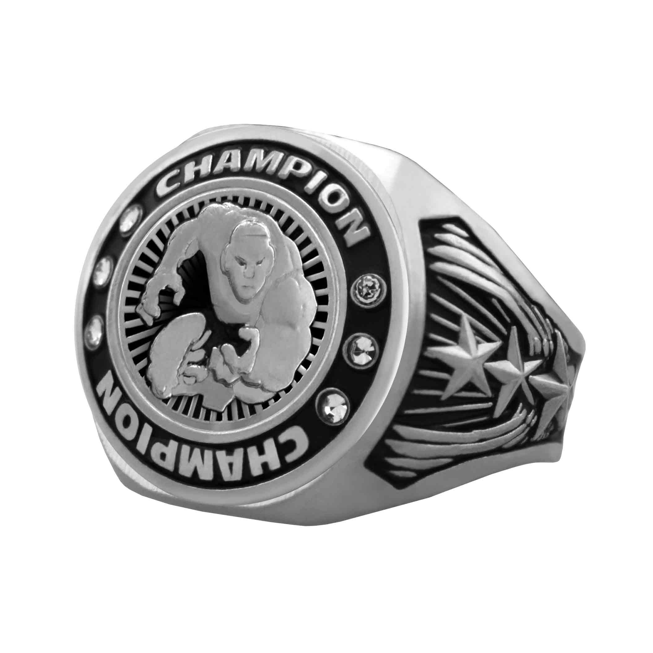 Bright Silver Wrestling Championship Ring - Champion