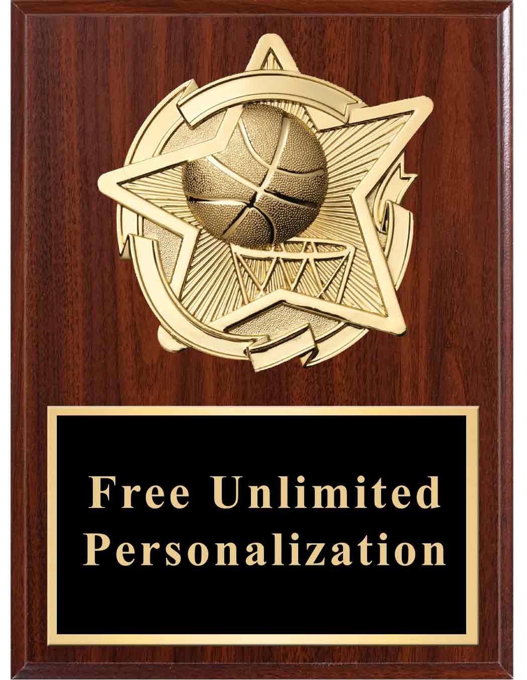 Dark Cherry Gold Star Basketball Standout Plaque