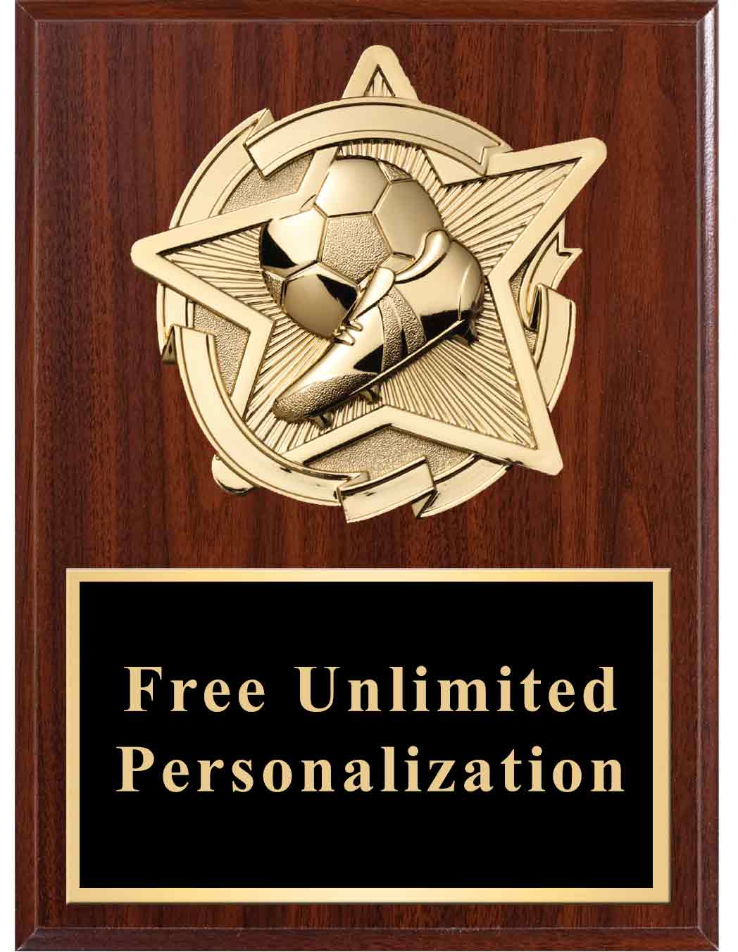 Dark Cherry Gold Star Soccer Standout Plaque