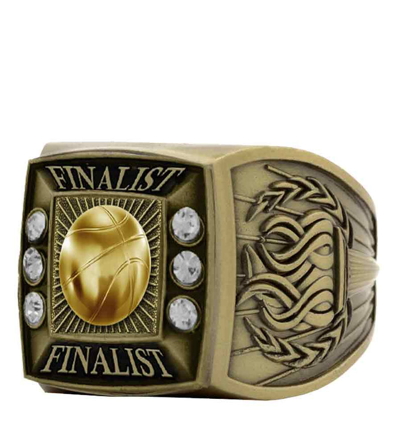Gold Basketball Championship Ring With Finalist Bezel