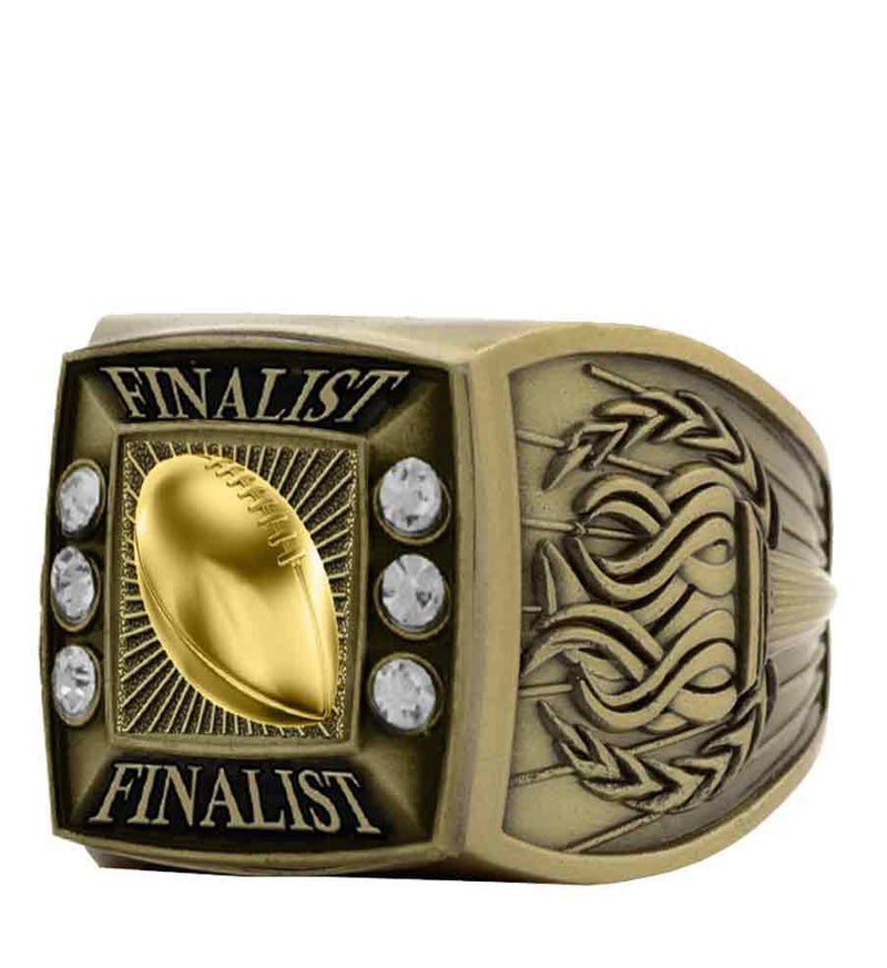 Gold Football Championship Ring With Finalist Bezel