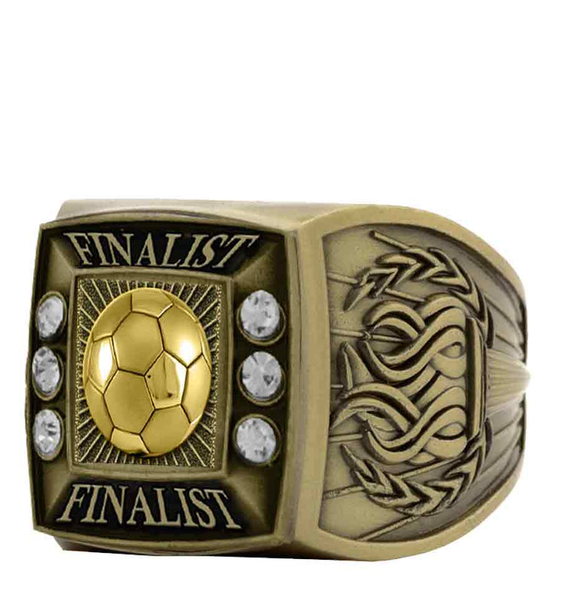 Gold Soccer Championship Ring With Finalist Bezel