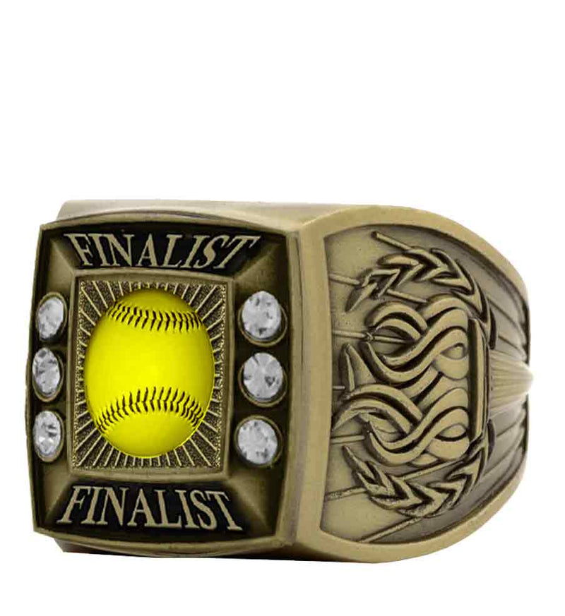 Gold Softball Championship Ring With Finalist Bezel