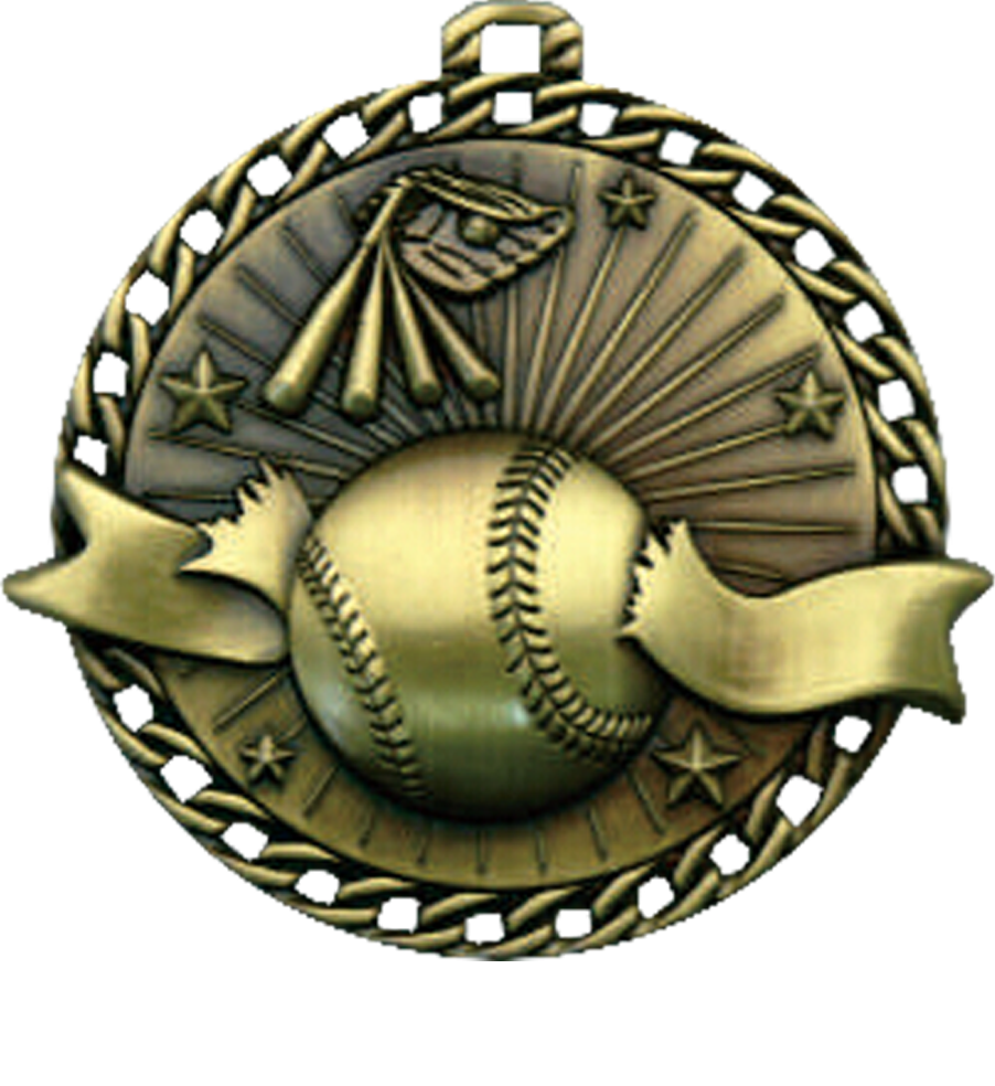 Gold Ribbon Burst Baseball Medal