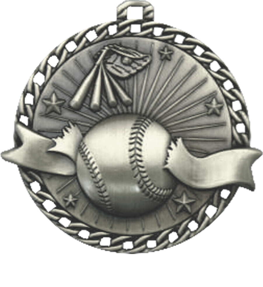 Silver Ribbon Burst Baseball Medal