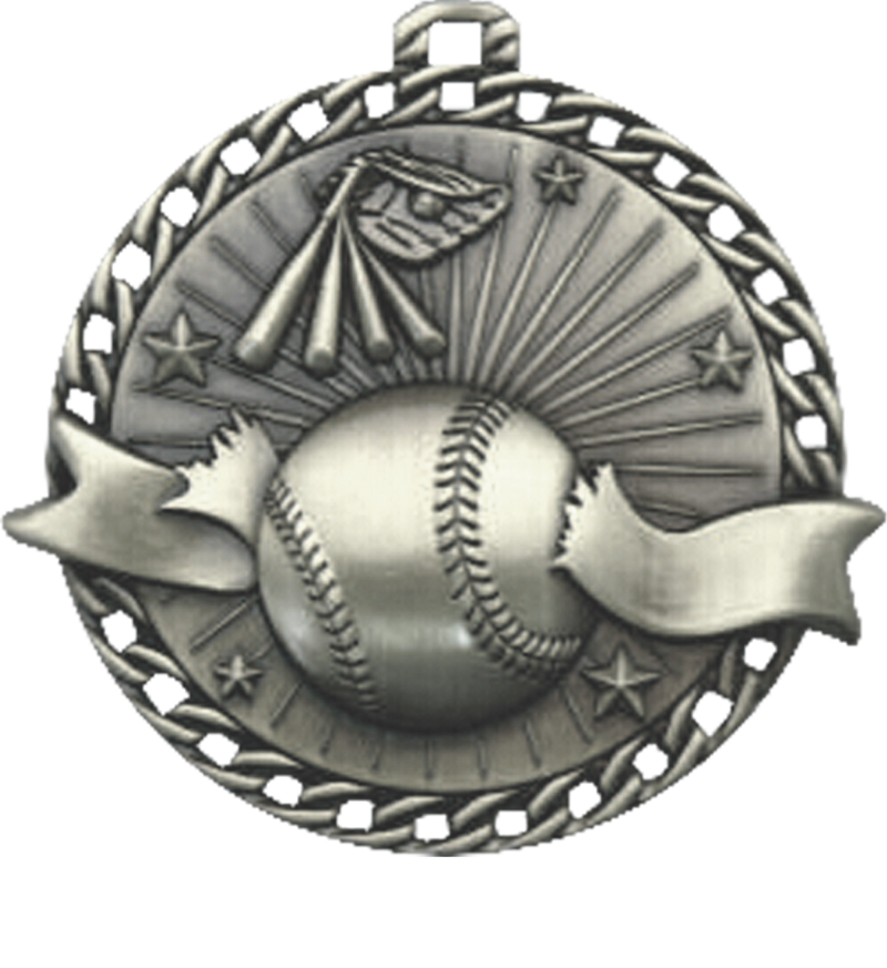 Silver Ribbon Burst Baseball Medal
