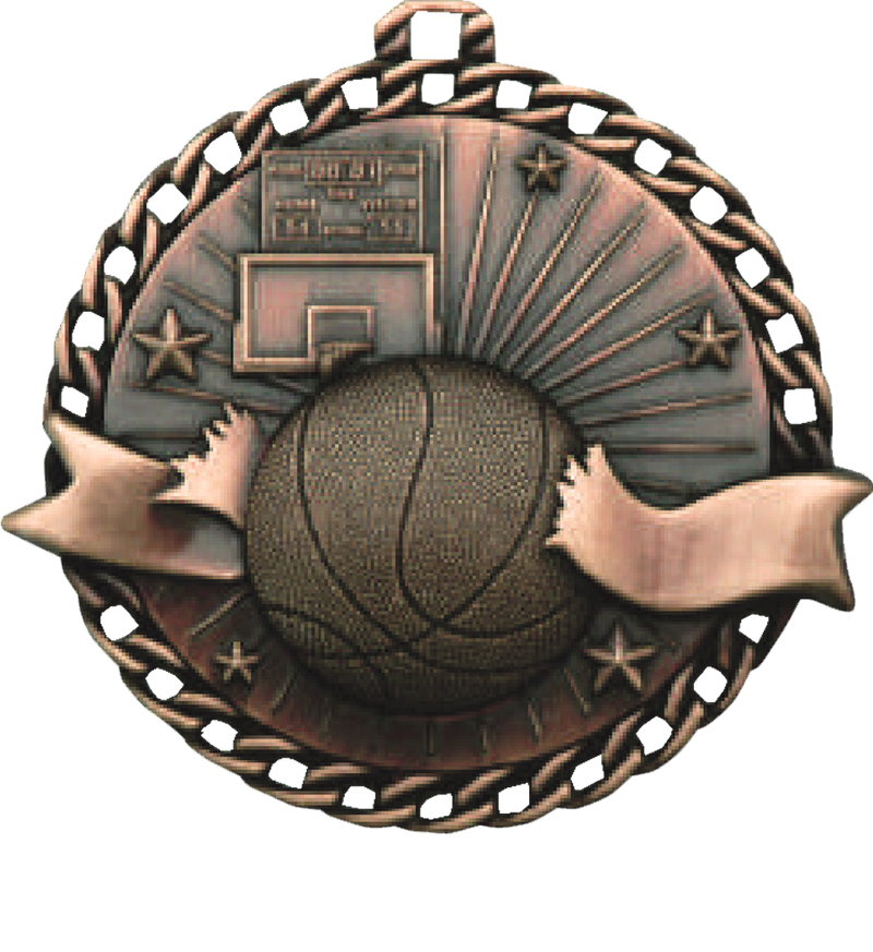Bronze Ribbon Burst Basketball Medal