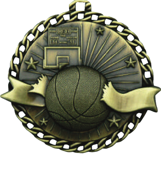 Ribbon Burst Basketball Medal