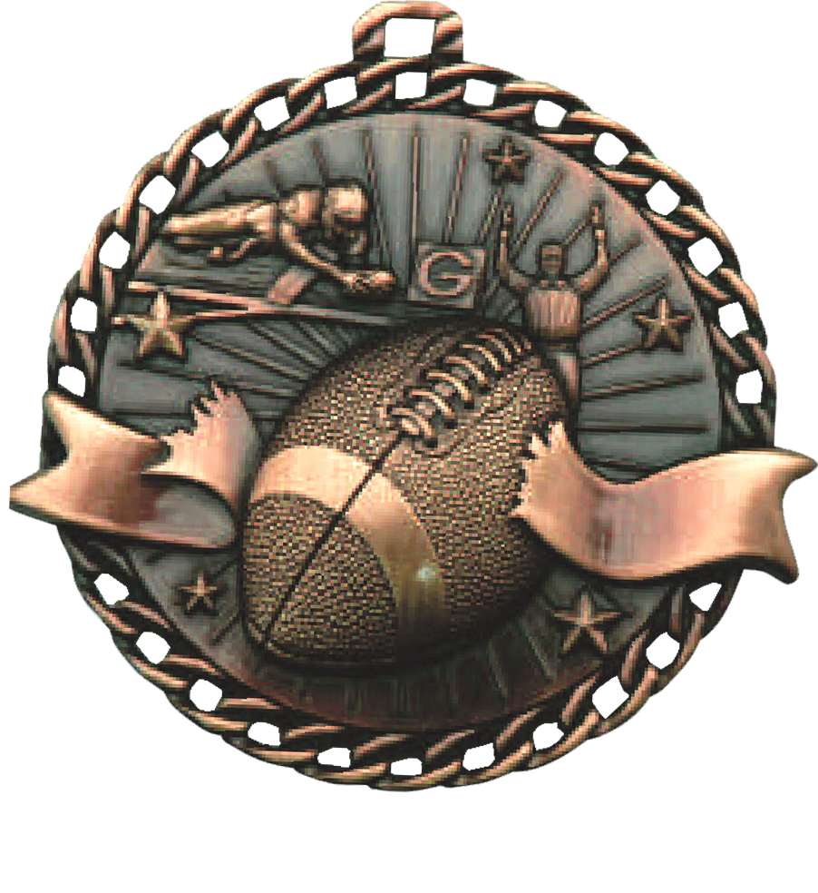 Bronze Ribbon Burst Football Medal