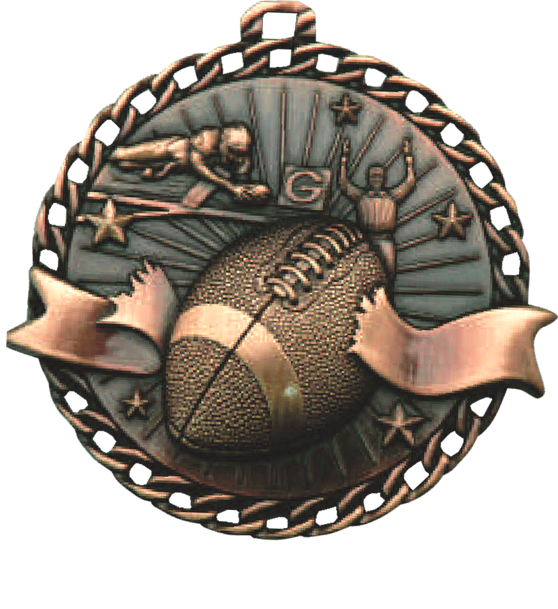 Bronze Ribbon Burst Football Medal