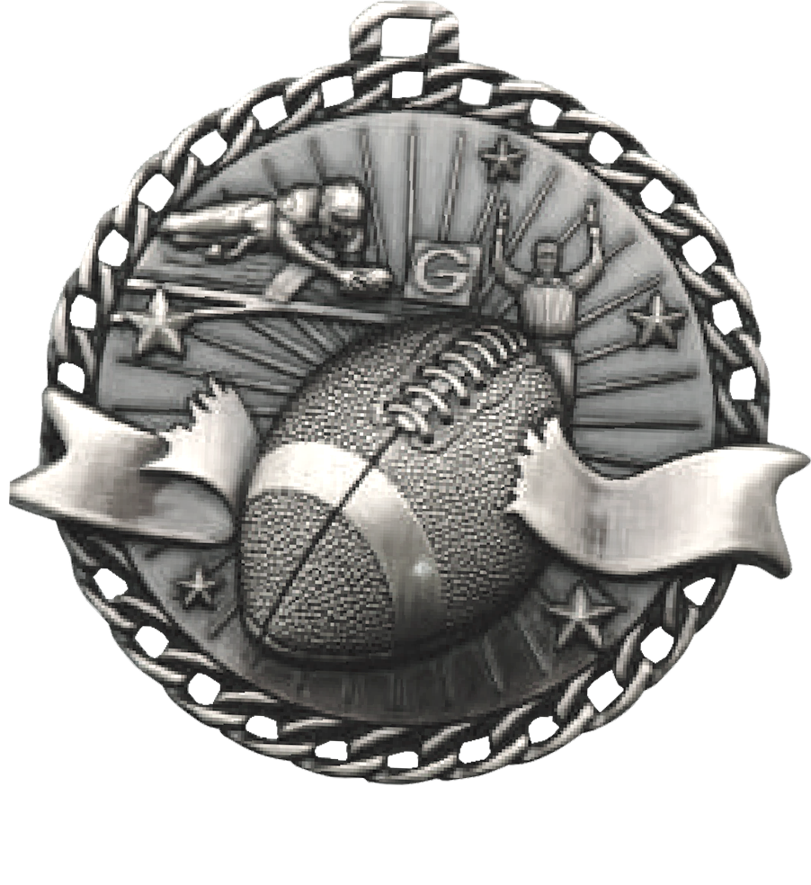 Silver Ribbon Burst Football Medal