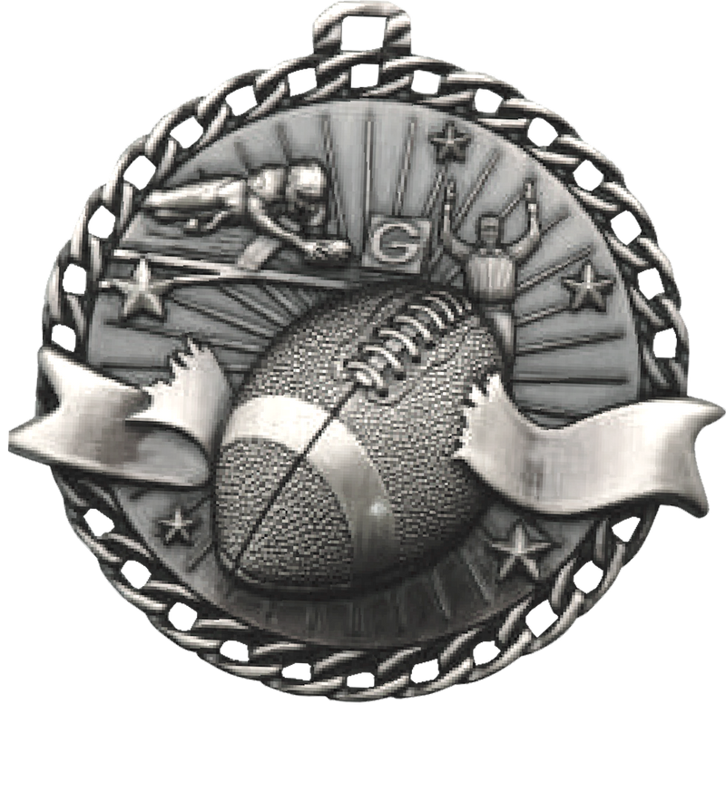Silver Ribbon Burst Football Medal