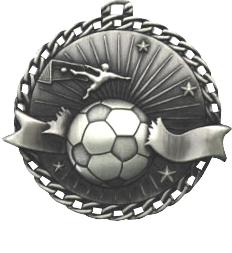 Silver Ribbon Burst Soccer Medal