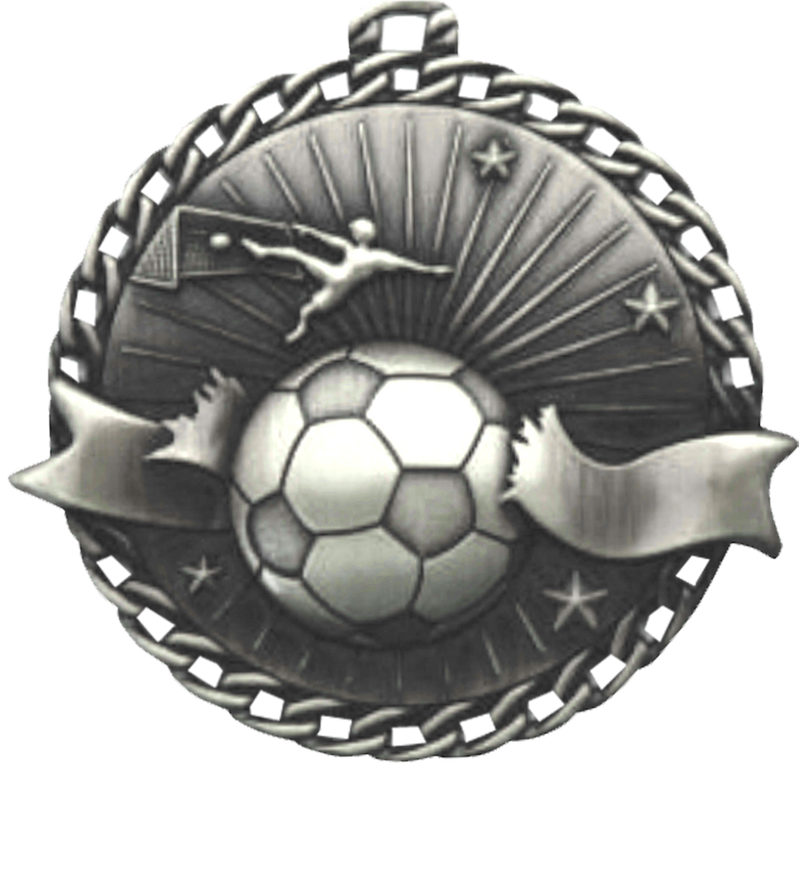 Silver Ribbon Burst Soccer Medal