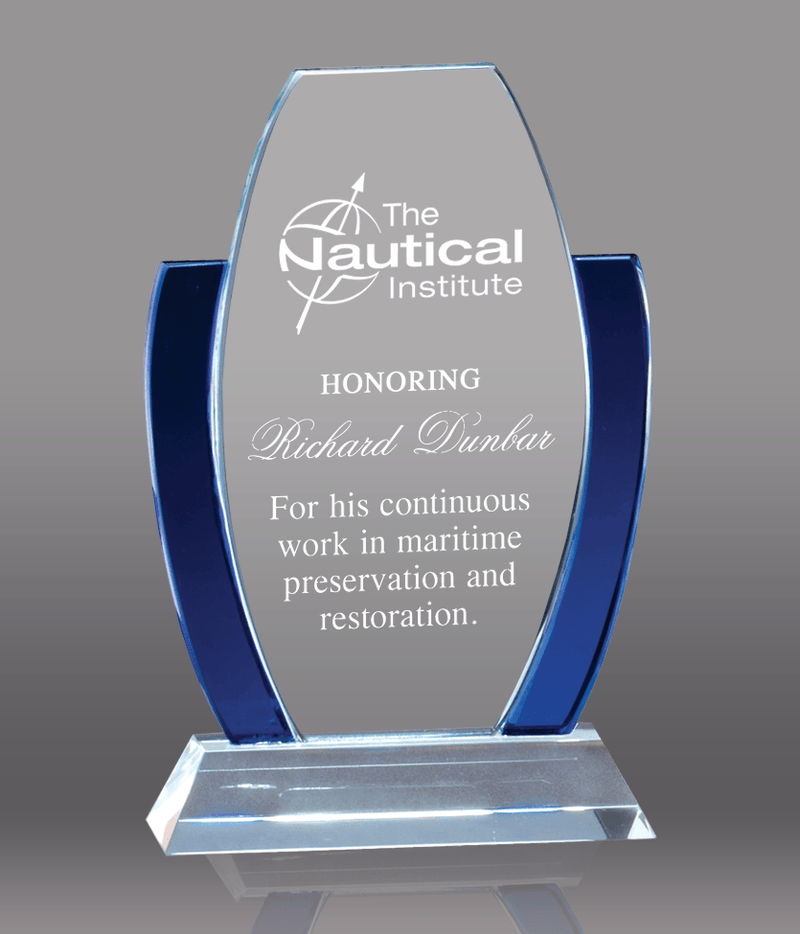Glass Award with Blue Anchors
