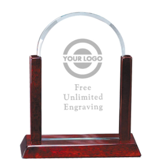 Laser Engraved Rosewood Arch Glass Award