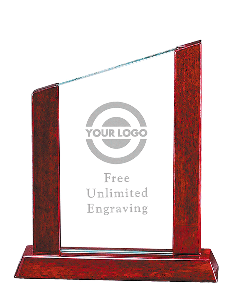 Laser Engraved Rosewood Accent Glass Award