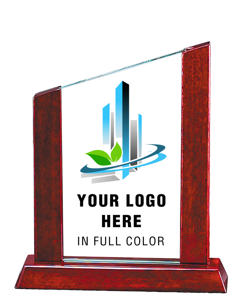 Full Color Rosewood Accent Glass Award