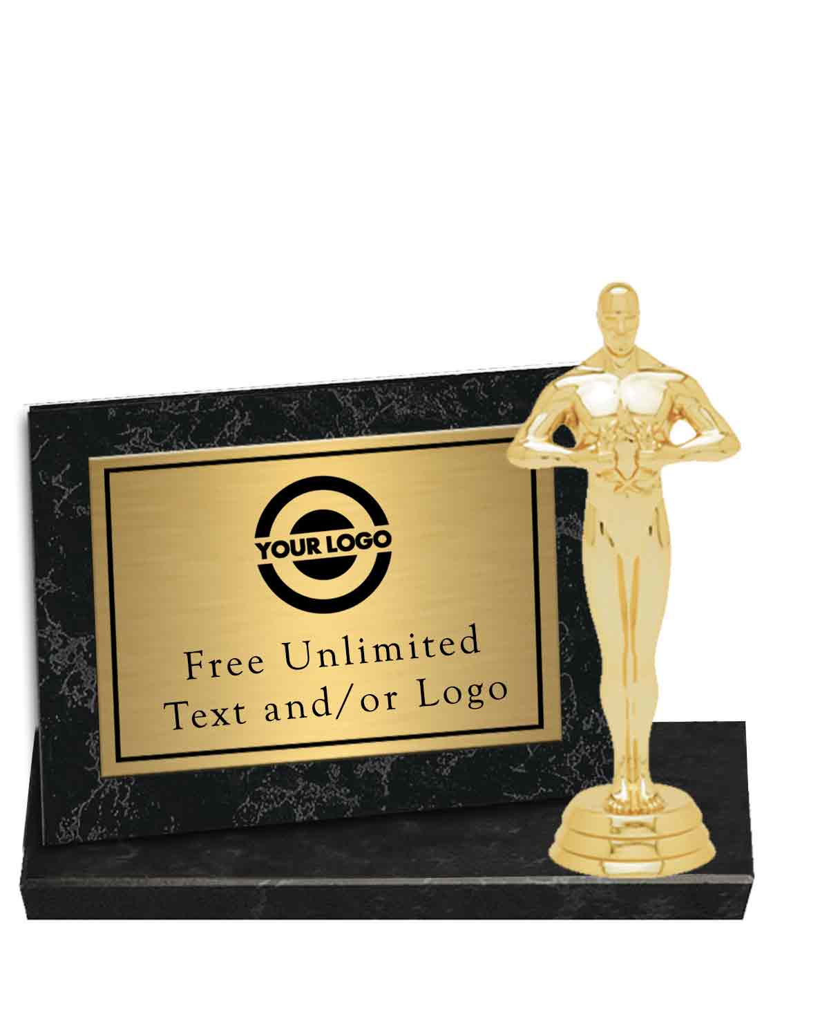 Gold Plate Black Marble Billboard Plaque with Achievement Topper