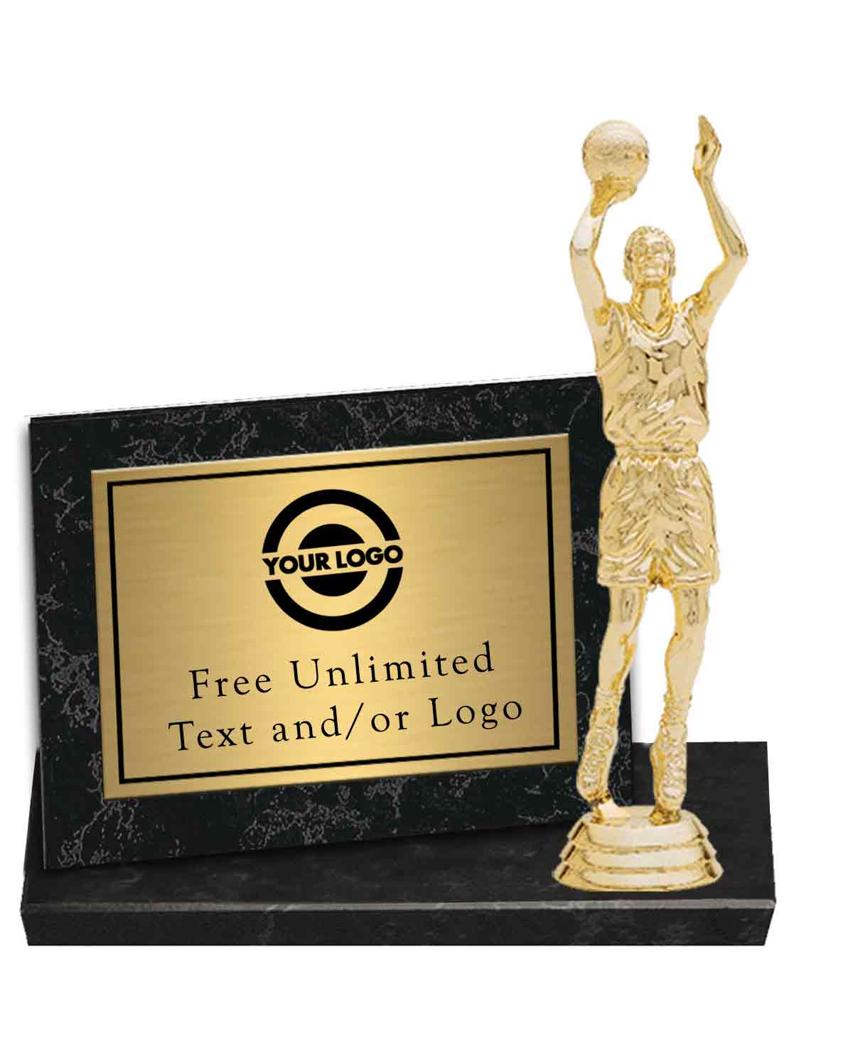 Gold Plate Black Marble Billboard Plaque with Basketball Topper