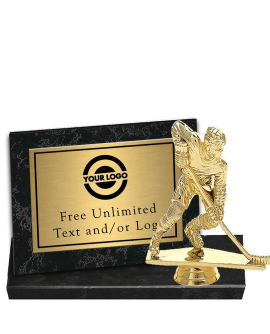 Black Marble Billboard Plaque with Hockey Topper