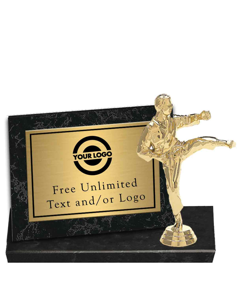Gold Plate Black Marble Billboard Plaque with Karate Topper