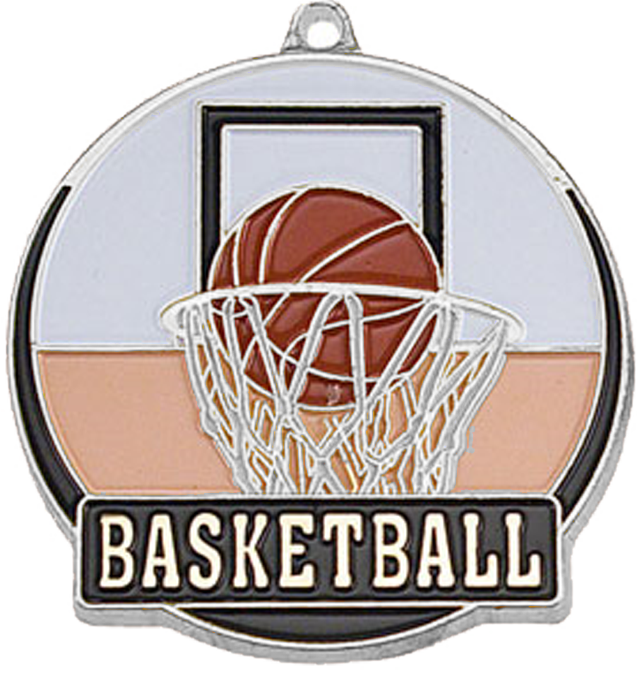 Silver Color Fill Basketball Medal