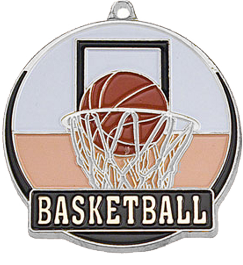 Silver Color Fill Basketball Medal