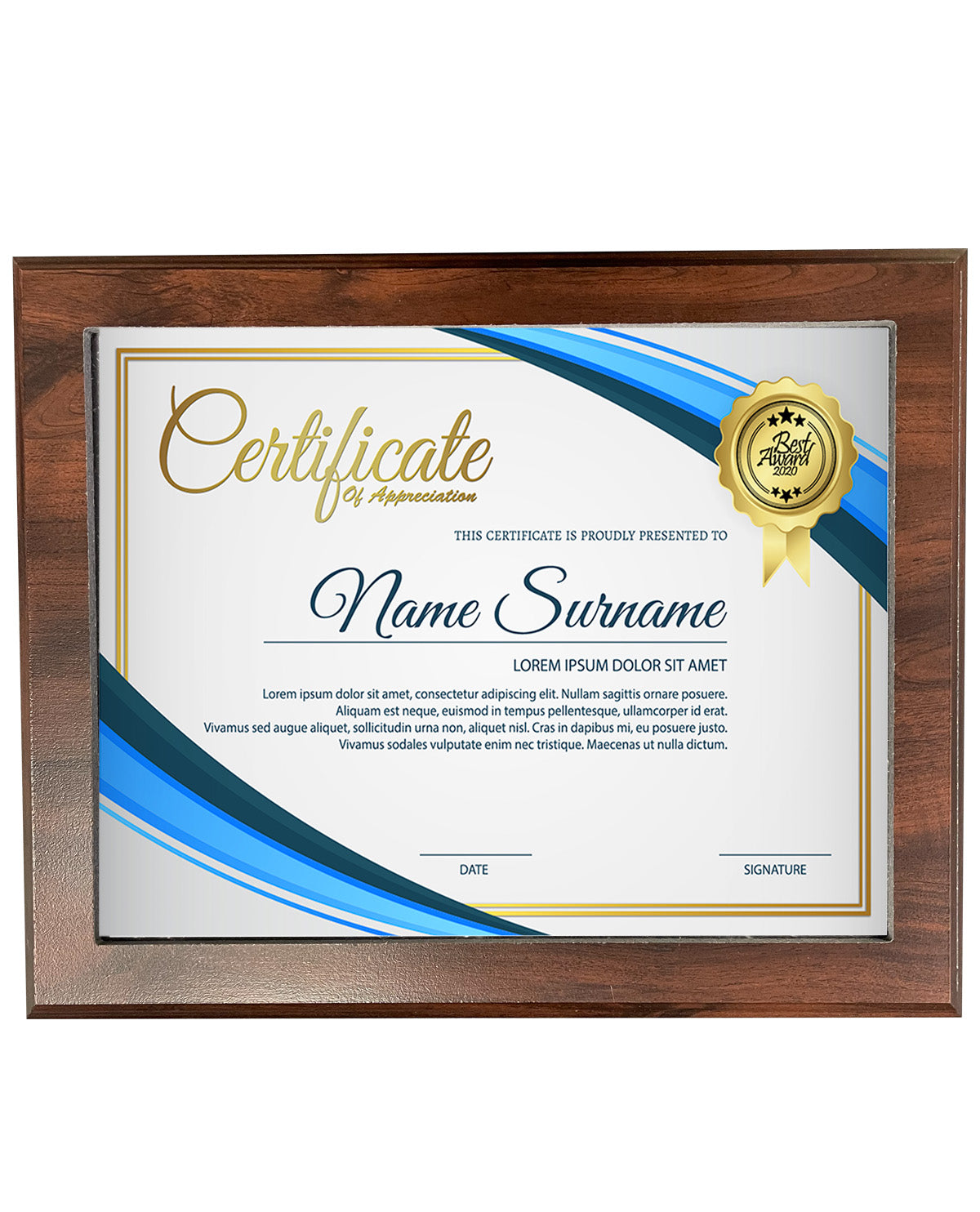 Horizontal Cherry Slide in Certificate Plaque