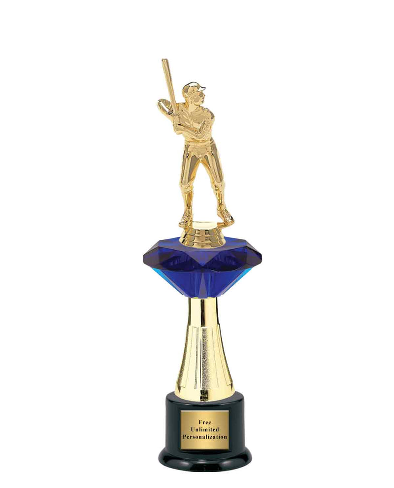 Large Blue Jewel Riser Baseball Trophy