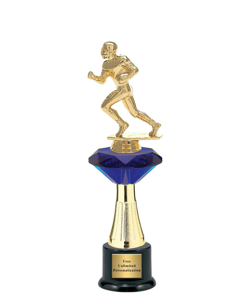 Large Blue Jewel Riser Football Trophy