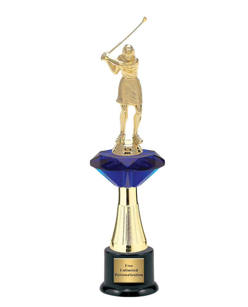 Large Blue Jewel Riser Golf Trophy