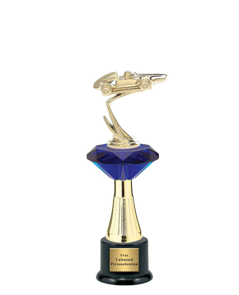Large Blue Jewel Riser Pinewood Derby Trophy