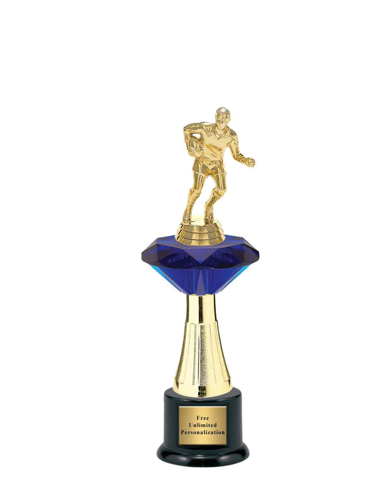 Large Blue Jewel Riser Rugby Trophy