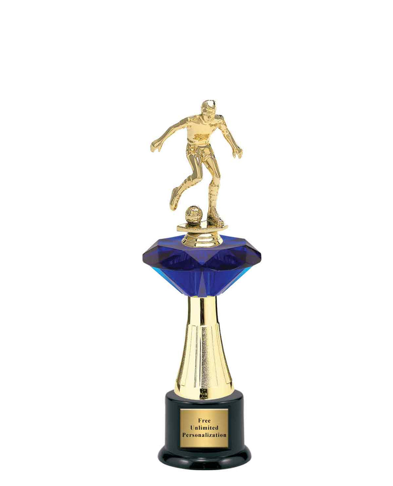 Large Blue Jewel Riser Soccer Trophy