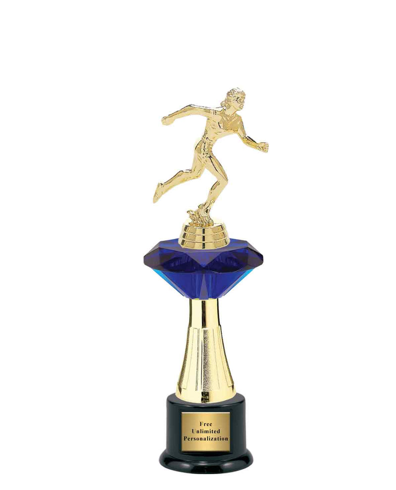 Large Blue Jewel Riser Track Trophy
