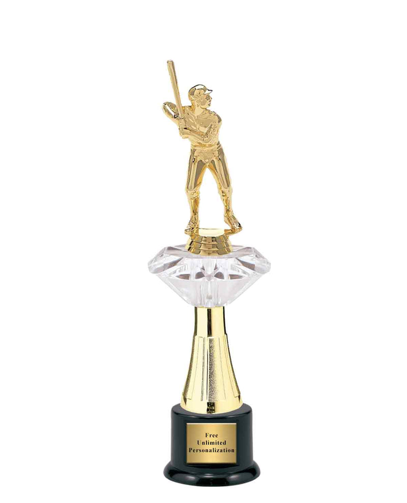 Large Clear Jewel Riser Baseball Trophy
